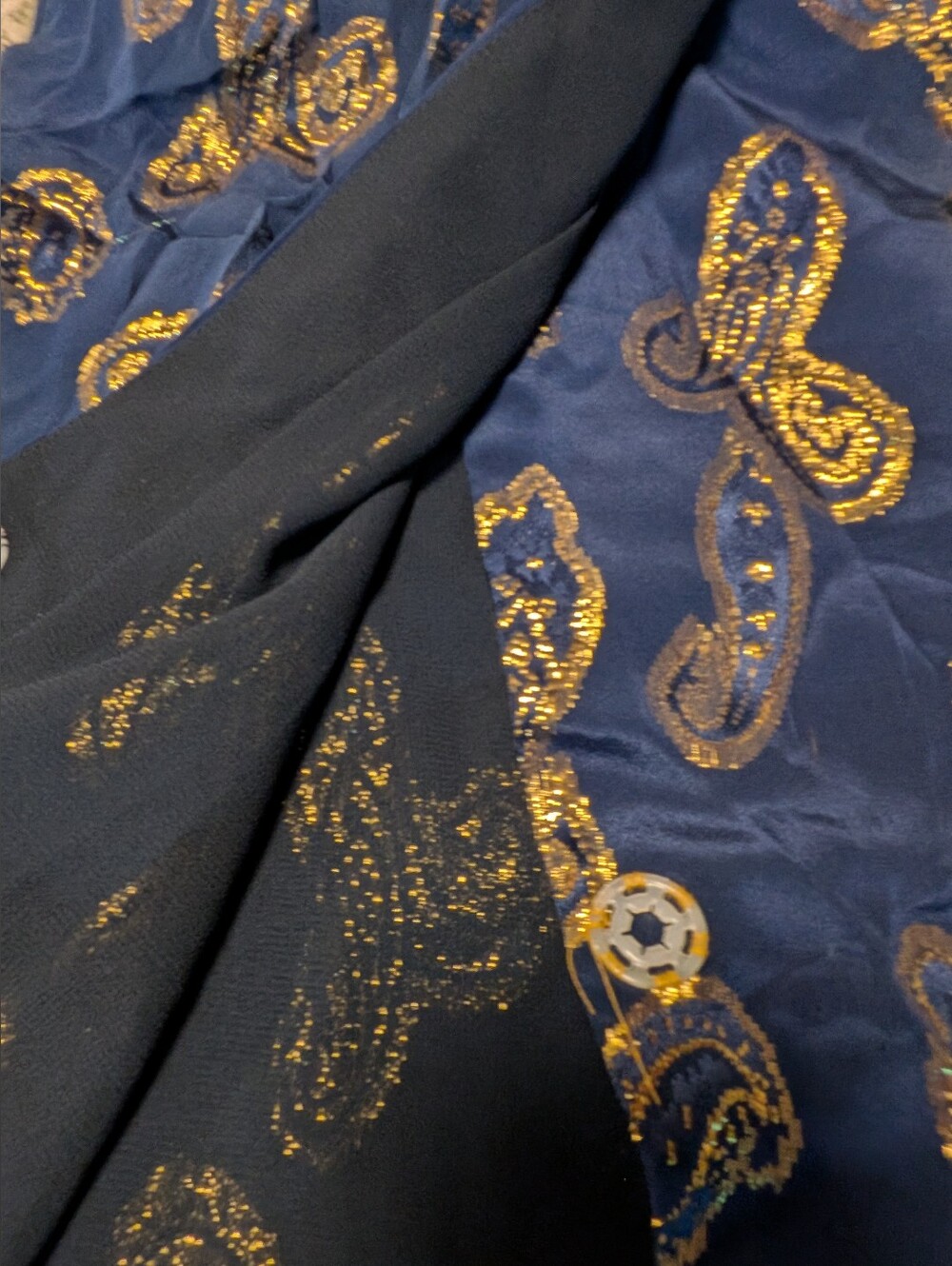 Voom Dark Blue Silk One Shoulder Dress With Metallic Gold Paisley Size Xs - Picture 2 of 11